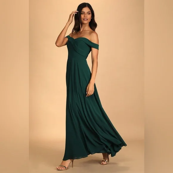 Lulus | Dresses | Romantic Elegance Hunter Green Offtheshoulder Maxi Dress  Size Xl New Wo Tags | Poshmark